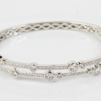 Sterling Silver/CZ Double Row Bubble Bangle